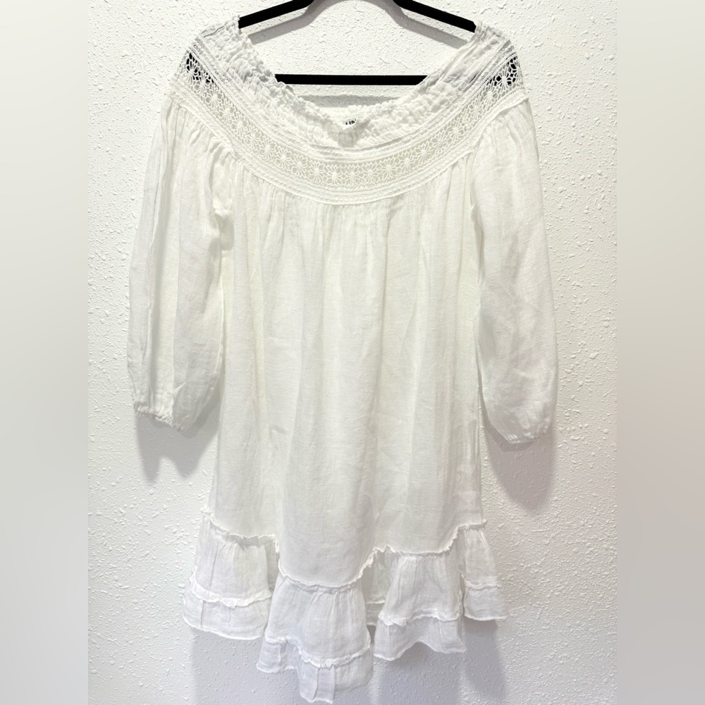 Off the shoulder linen gauze Bardot‎ Lace Trim Blouse 42/L